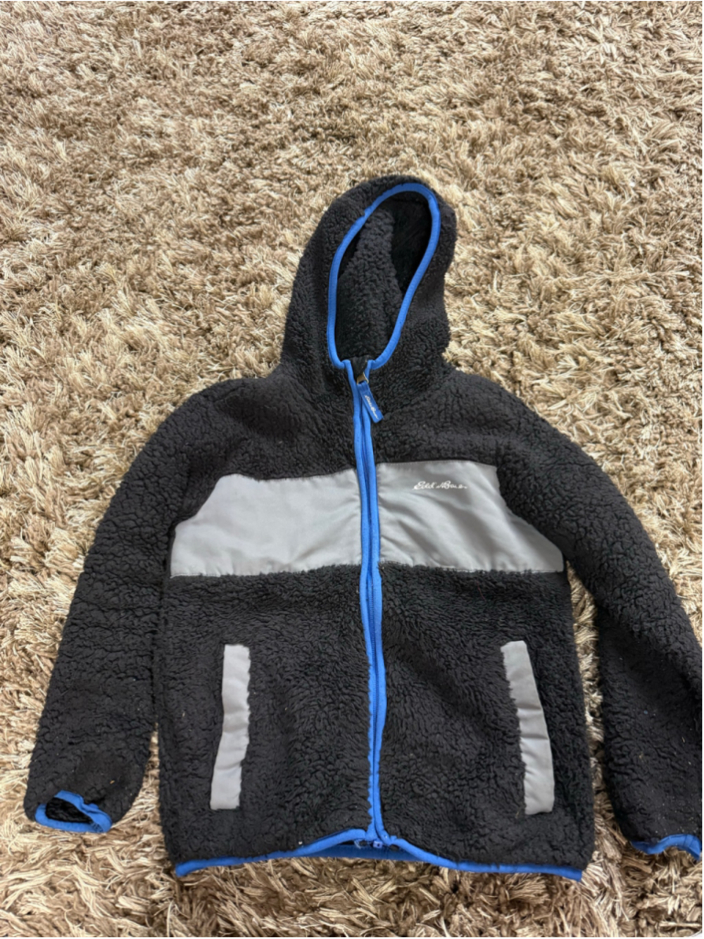 Boys Eddie Bauer Fleece Puffer Jacket Size M Black Blue